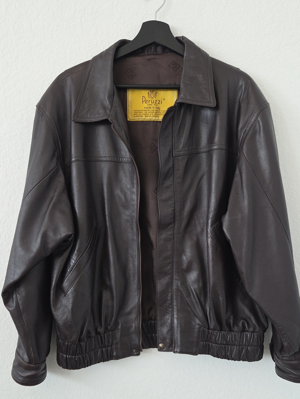 Peruzzi Men's Dark Brown Leather Bomber Jacket
